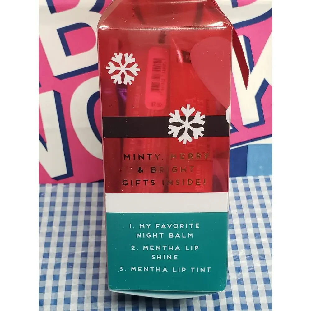 BBW C.O. Bigelow Lip Ritual Trio Christmas Set Night Balm Mentha Shine & Tint